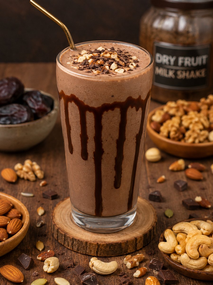 HOMEMADE CHOCOLATE DRY FRUIT MILKSHAKE