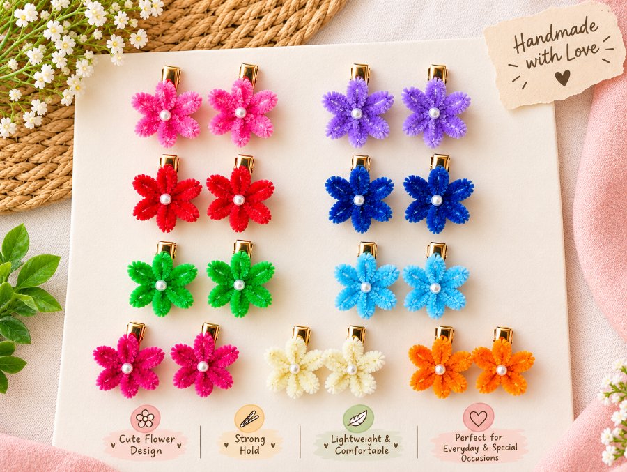 Pipe cleaner flower hair clips