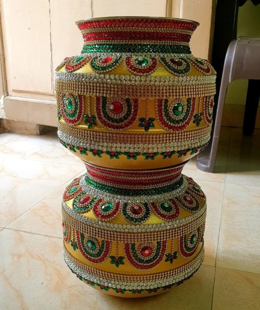 Decorative Beaded Purna Kalash Set