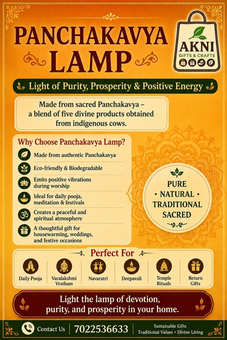 Panchakavya lamp 6 pcs contains 1 box