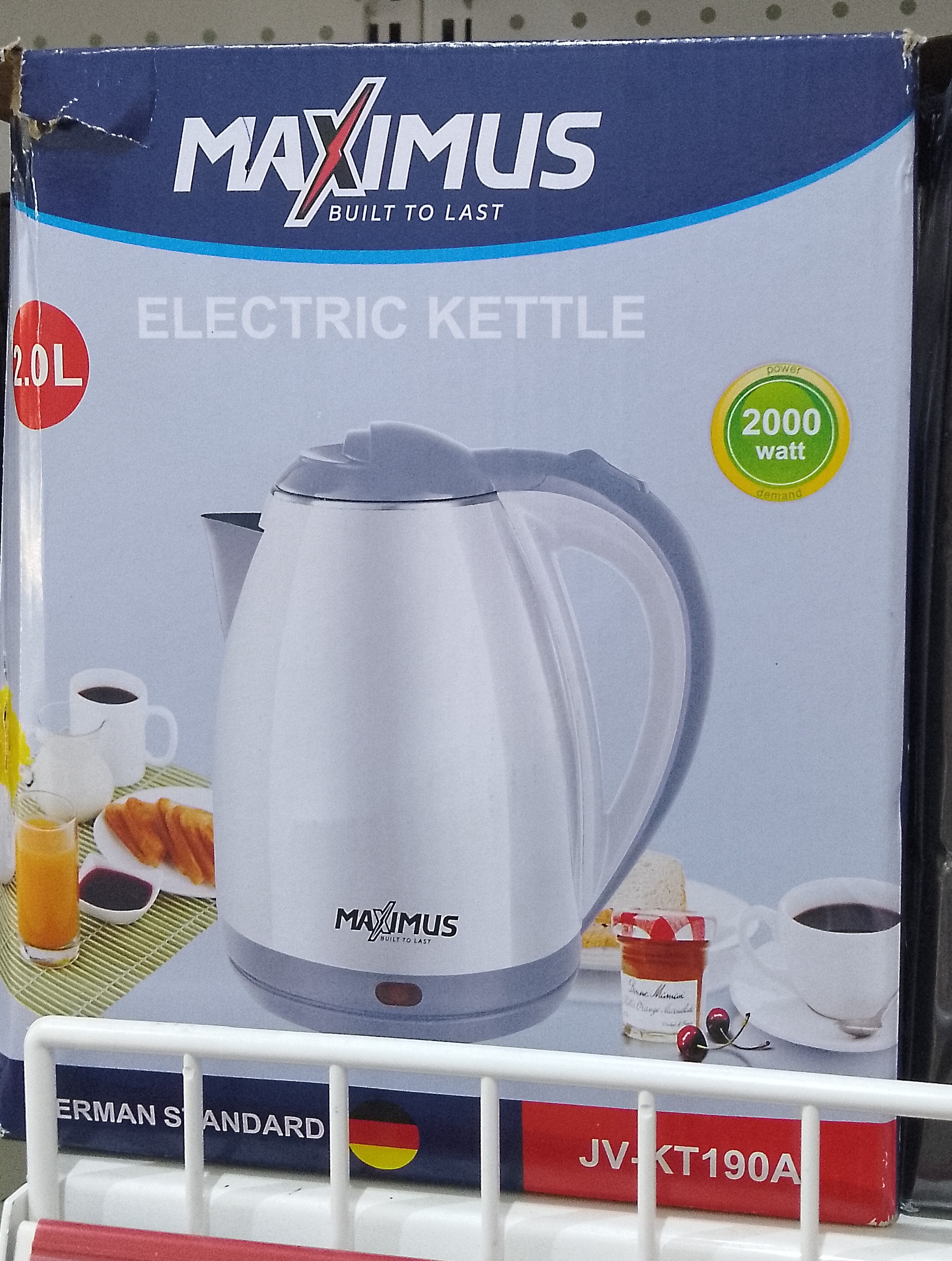 MAXIMUS 2.0L Electric Kettle – 2000W Fast Boiling Stainless Steel Kettle (JV-KT190A) — White
