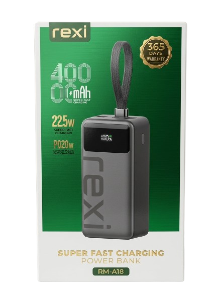 Rexi RM-A18 40000mAh 22.5W Super Fast Charging Power Bank with LED Display