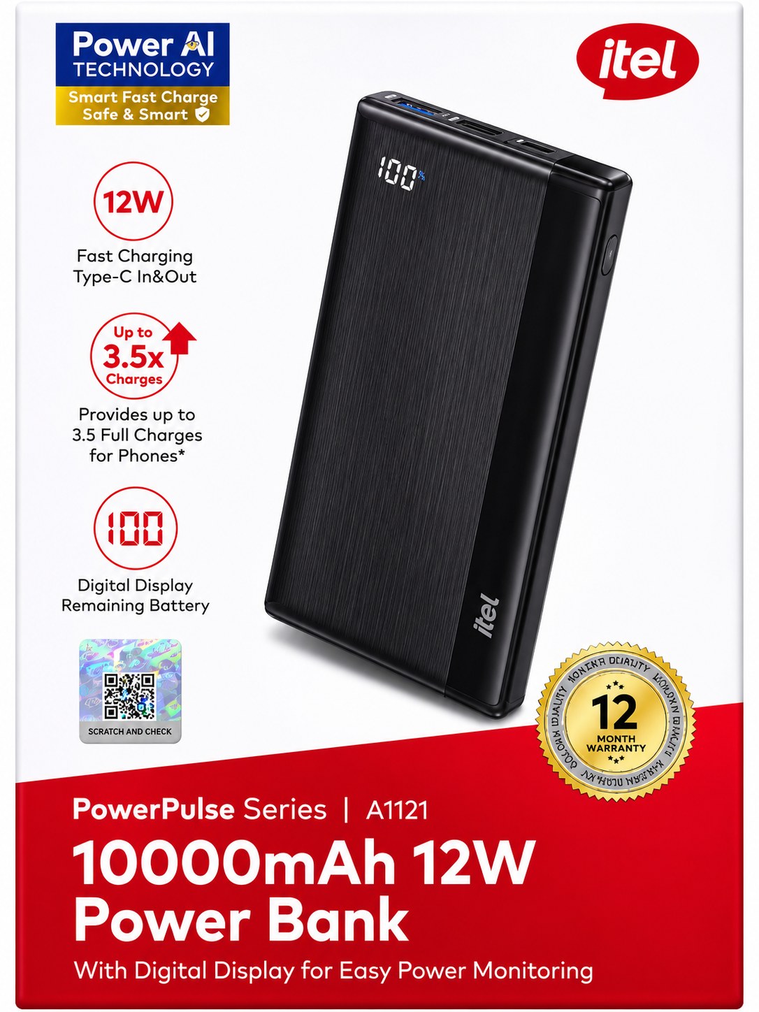 itel PowerPulse A1121 Power Bank — 10000mAh 12W