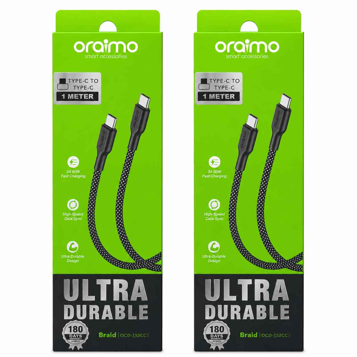 Oraimo Type-C to Type-C Cable 1M, 60W, 3A – Fast Charging & Data Sync