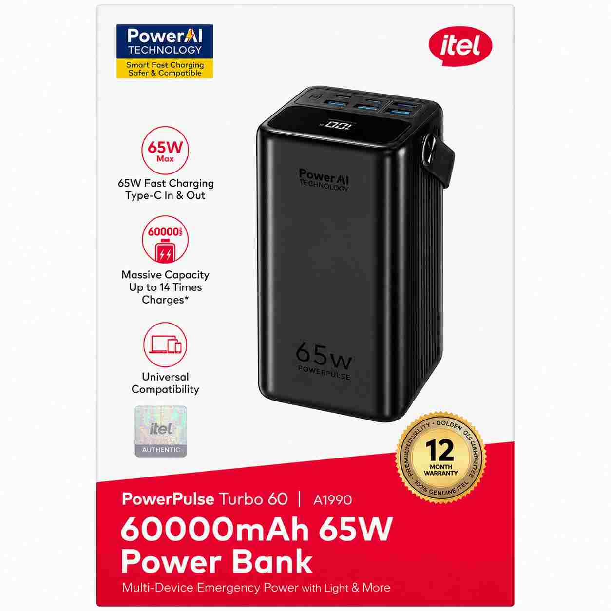 itel PowerPulse Turbo 60 Power Bank — 60,000mAh 65W