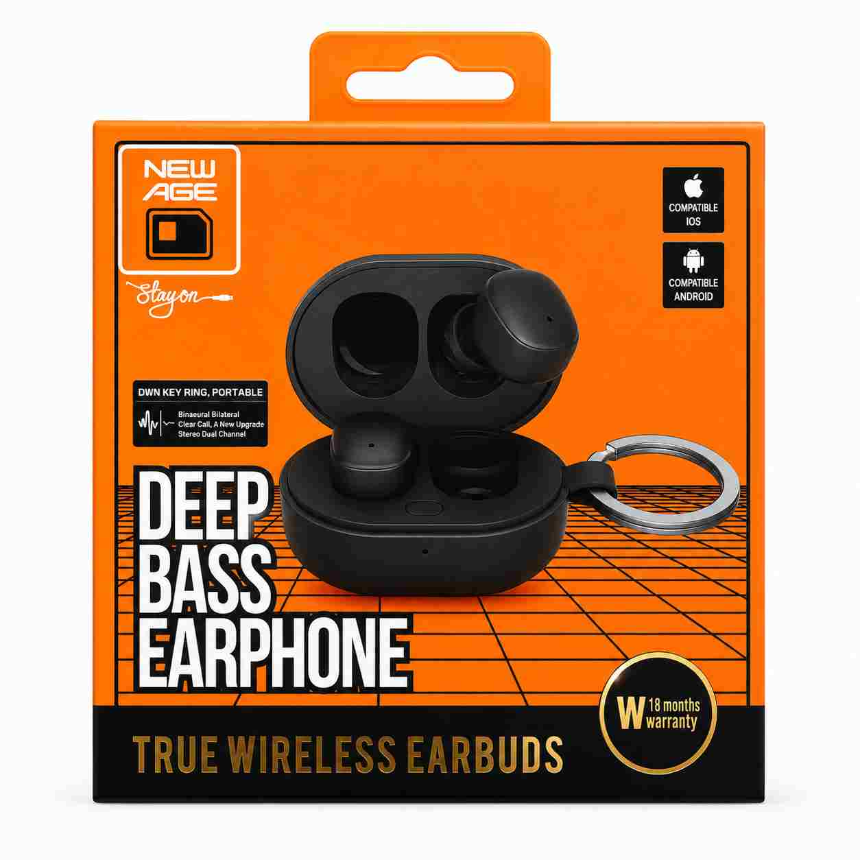 New Age Deep Bass True Wireless Earbuds – Keyring Case, iOS & Android Compatible — Default