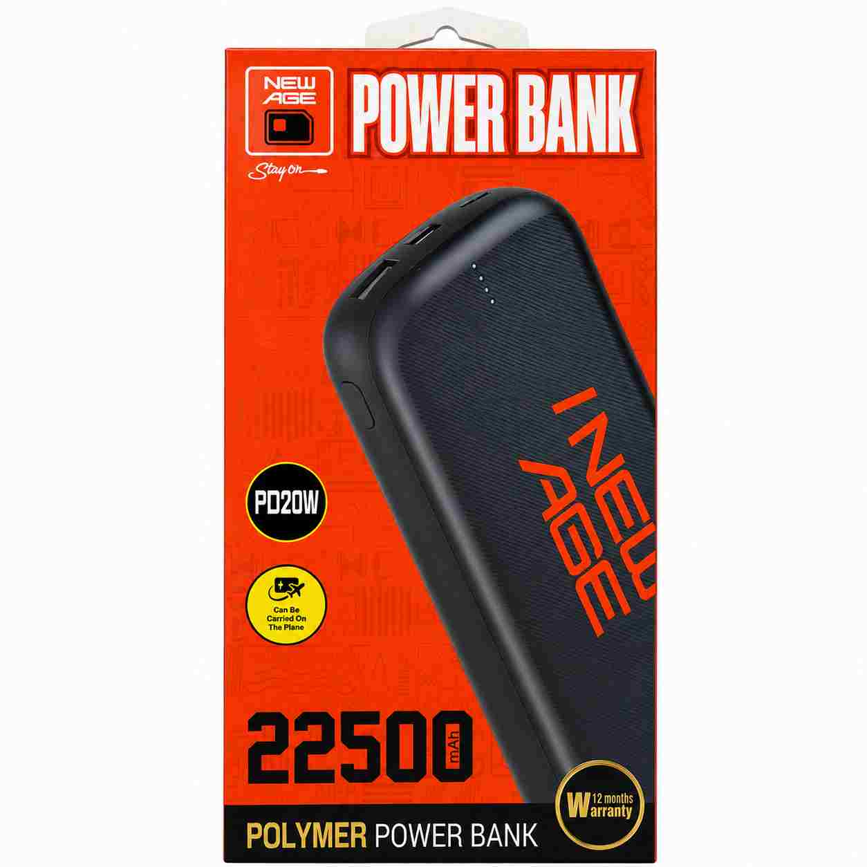 New Age 22500mAh Polymer Power Bank – PD20W Fast Charging, Flight-Safe — Default