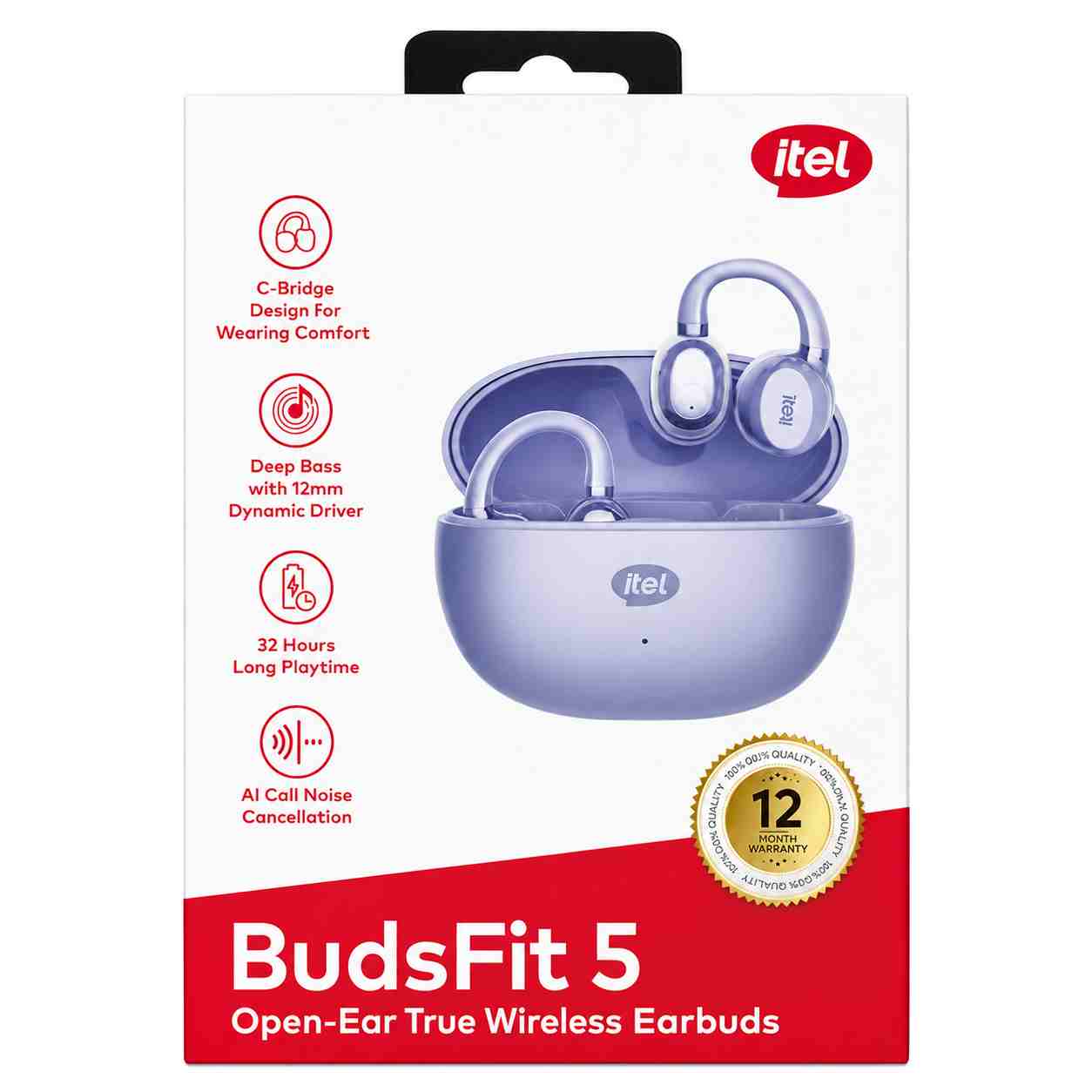 itel BudsFit 5 – Open-Ear TWS Earbuds with 12mm Deep Bass & AI Noise Cancellation — Default