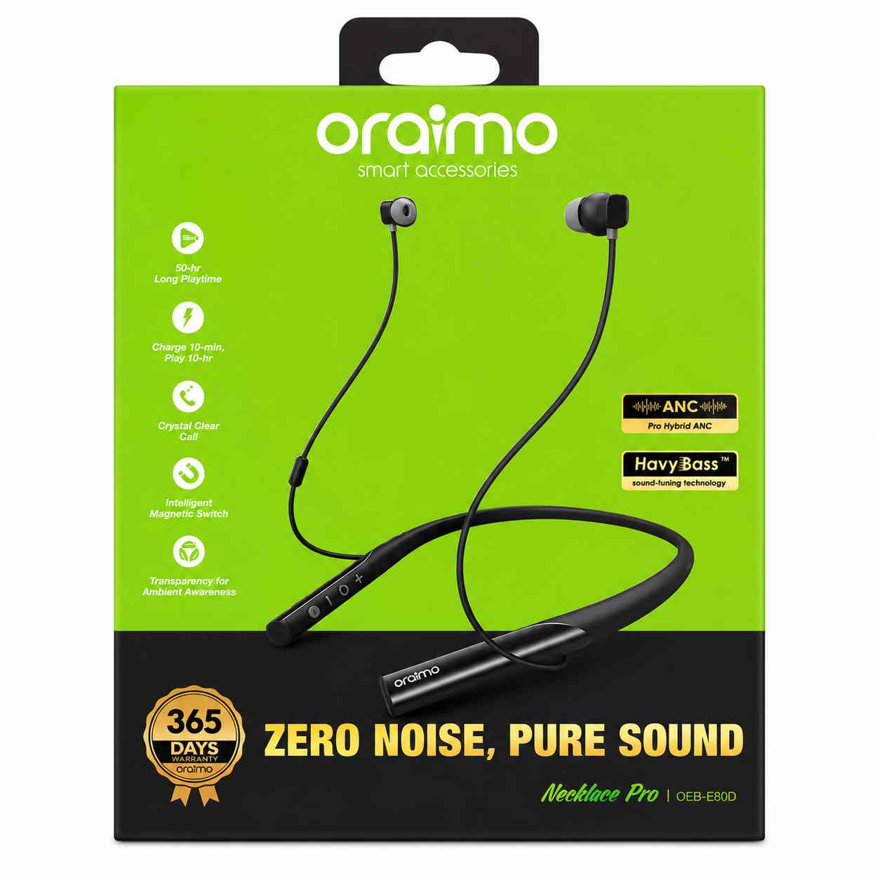 Oraimo Necklace Pro OEB-E80D – 50Hr ANC Neckband Earphone with HavyBass | truevenix.com