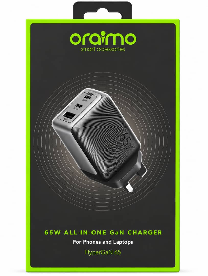 Buy Oraimo HyperGaN 65 in Nigeria – 65W Charger for Phones and Laptops, 3 Ports | truevenix.com