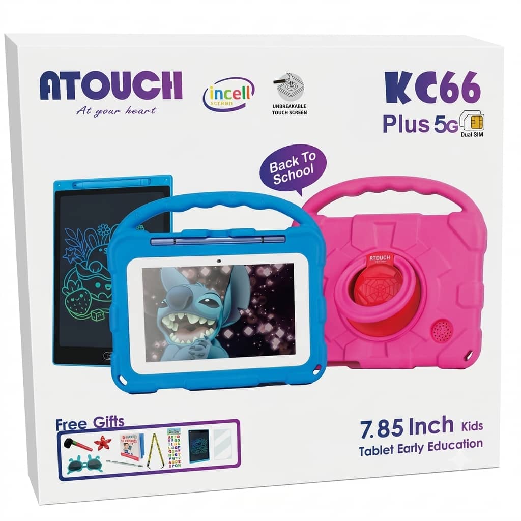 Buy ATOUCH KC66 Plus 5G Kids Tablet in Nigeria. 7.85" unbreakable screen, dual SIM, free LCD drawing board and gift set. Order on truevenix.com