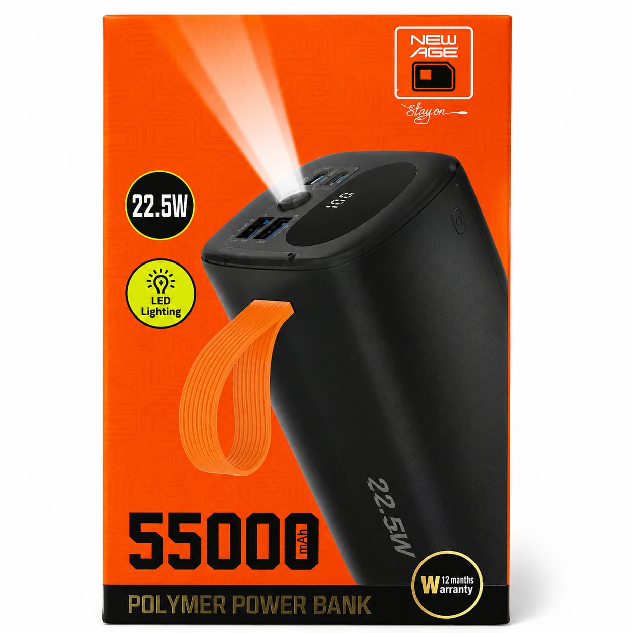 New Age 55000mAh Polymer Power Bank – 22.5W Fast Charging with LED Torch & Digital Display | Truevenix Nigeria