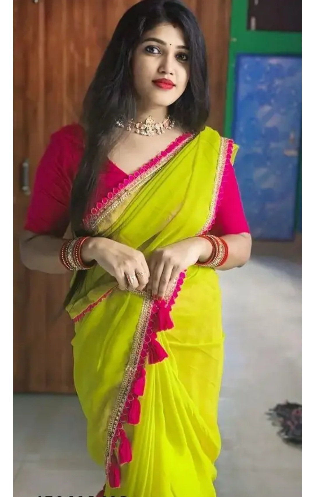 Women's Georgette fancy lace saree with tussles work