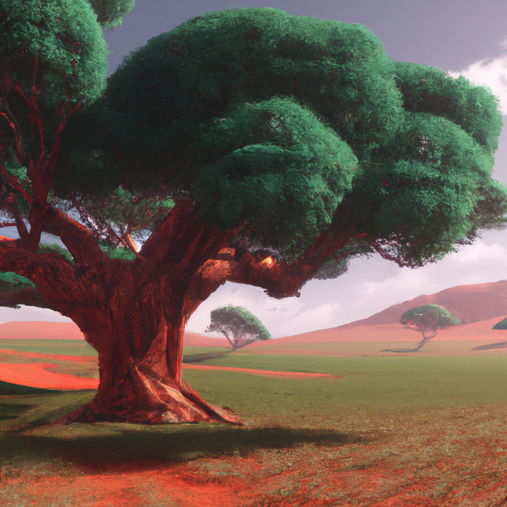 شجرة عملاقة في حديقة القرية تستظل بظلها الأطفال اللعب.