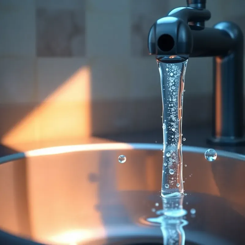 قطورة, the little water droplet, looking joyful and back to shining after the faucet is turned off, bright light shining, happy atmosphere, charming digital art