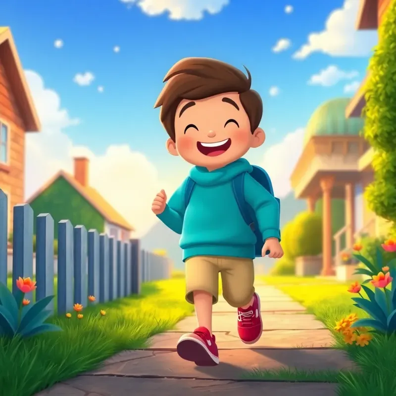 Sami walking happily back home after a good school day, with a big smile on his face, colorful scenery, feeling proud and joyful, heartwarming atmosphere, high-quality illustration