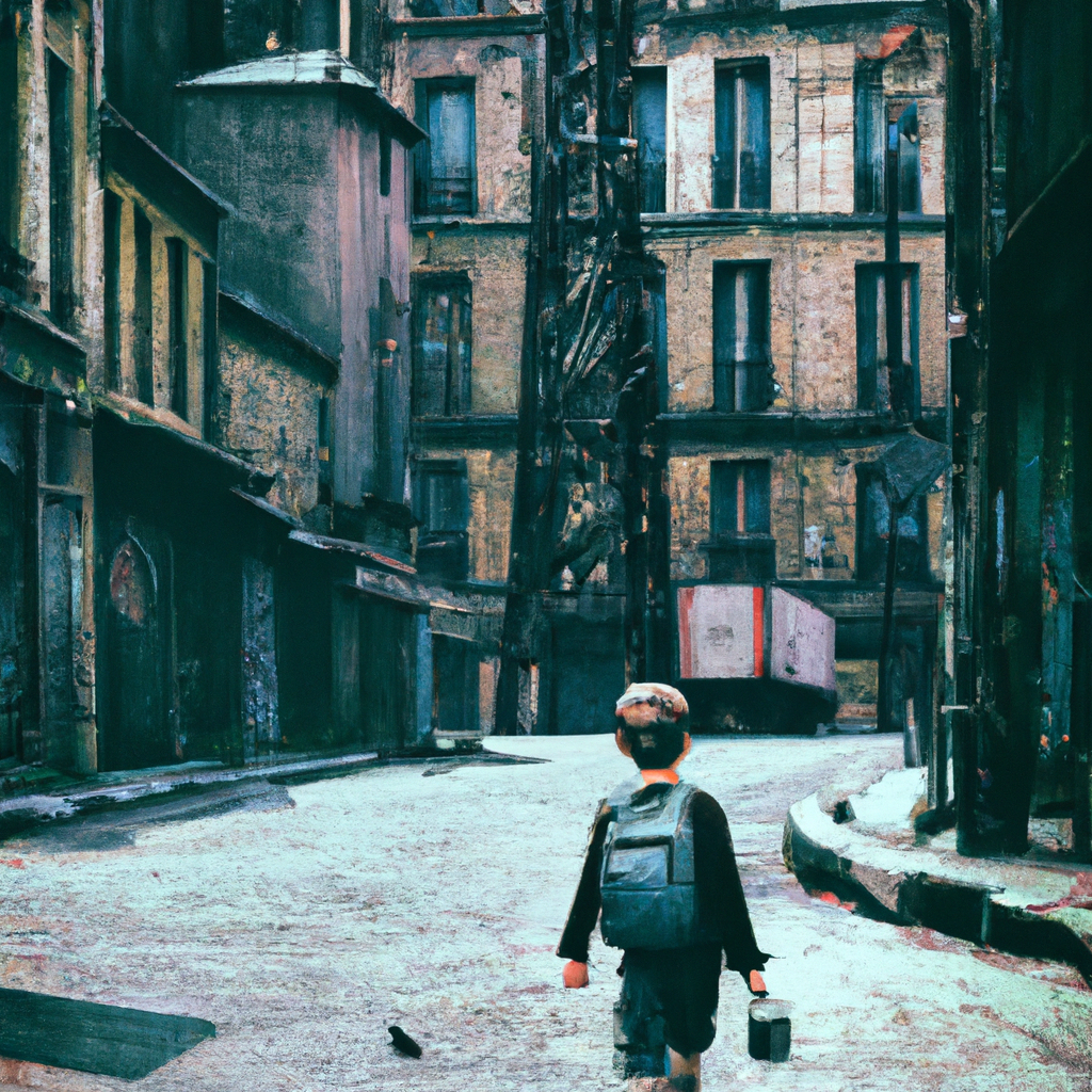 A little boy wearing a backpack exploring the streets of Paris