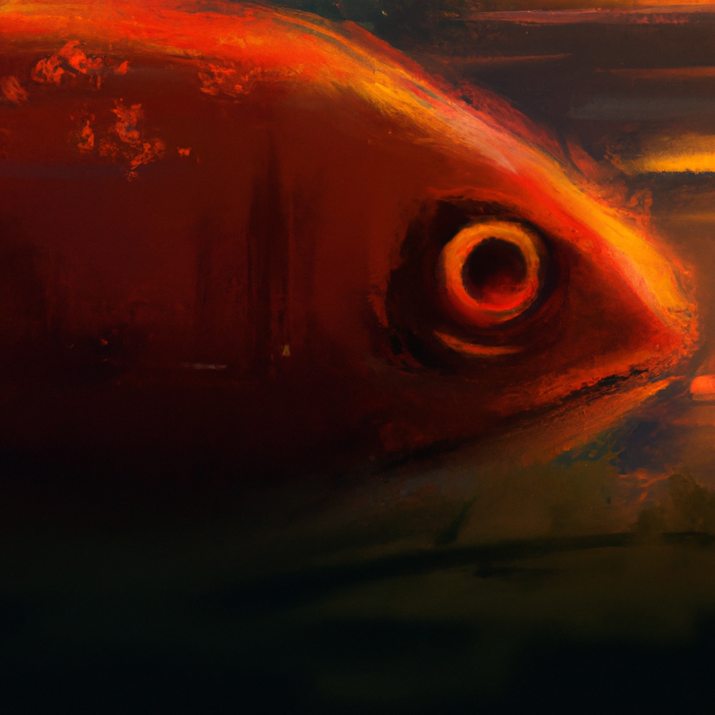 A fish with vibrant orange and red scales, breathing fire underwater.