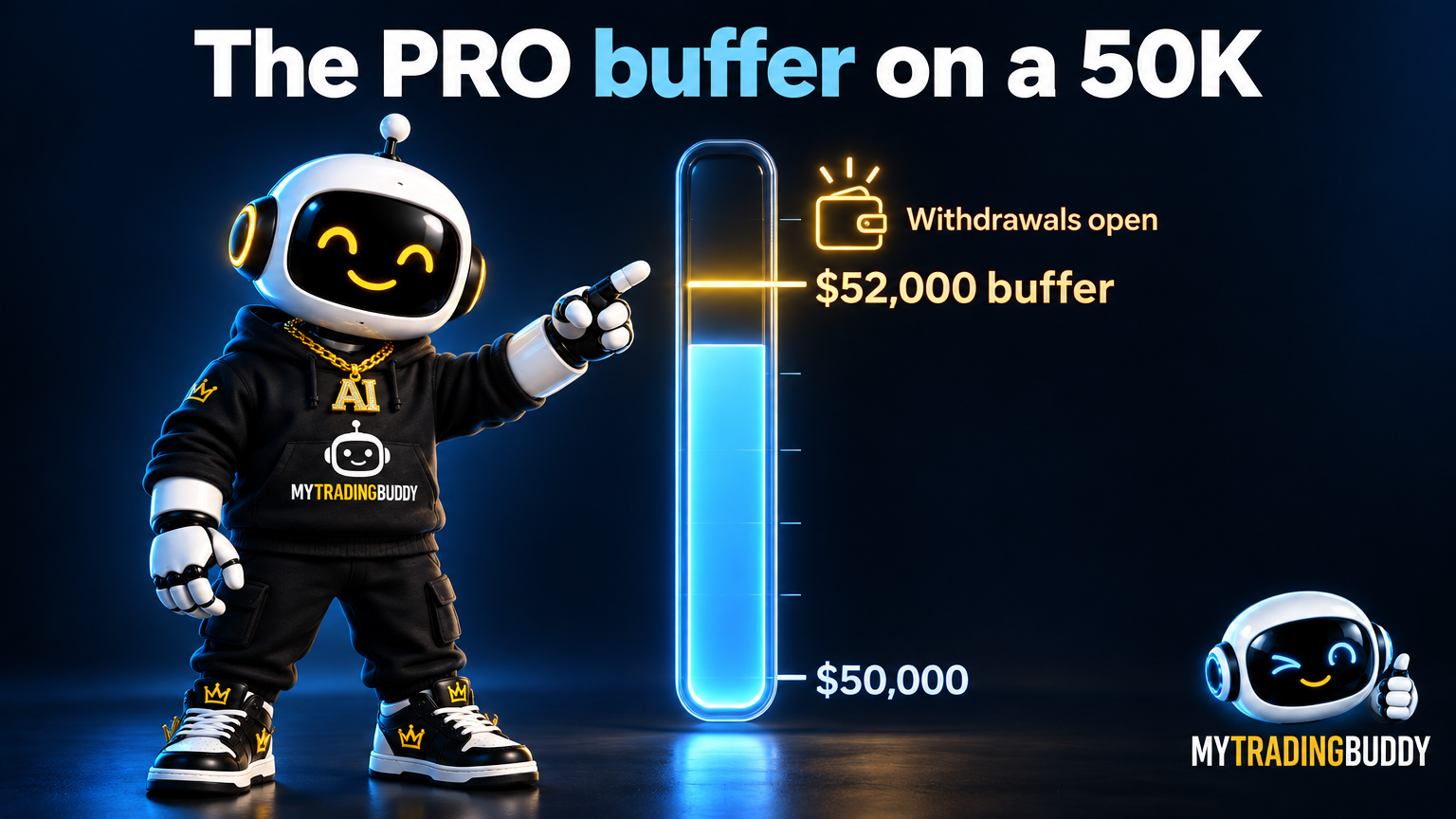 A 50K Take Profit Trader PRO account opens withdrawals once the balance reaches the $52,000 buffer
