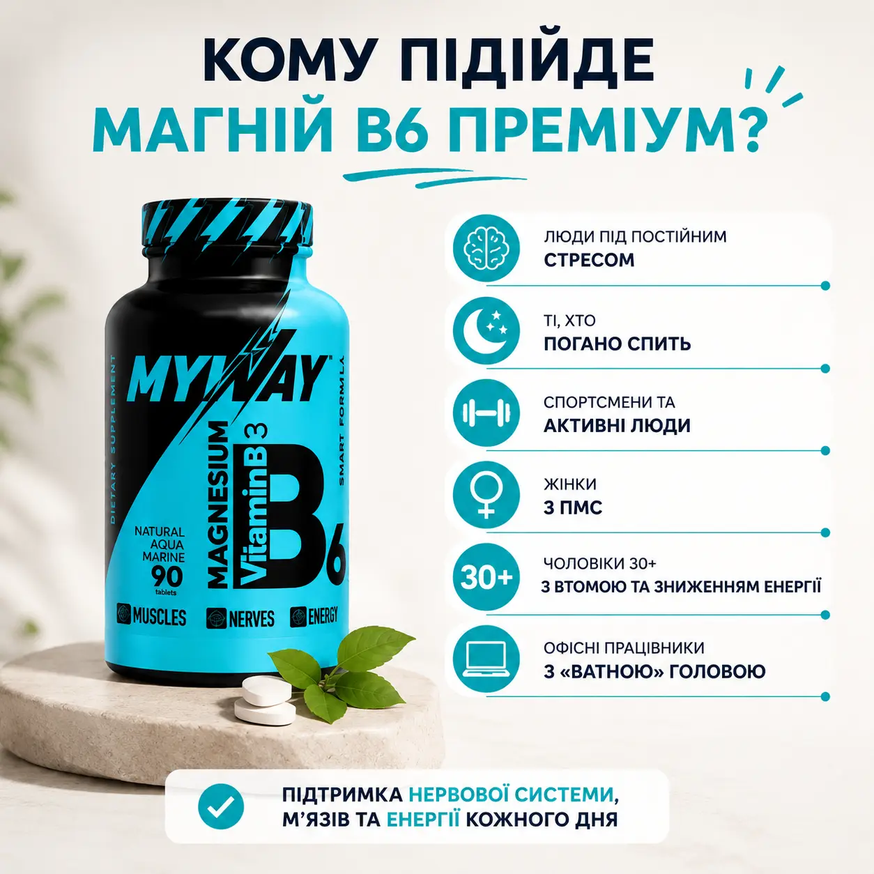 Магній B6 Преміум, Для підтримки нервової системи і м’язів, спокійного сну та стабільного рівня енергії., мініатюра