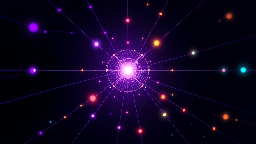 Abstract AI workflow routing hub connecting conversation context to creative output pathways