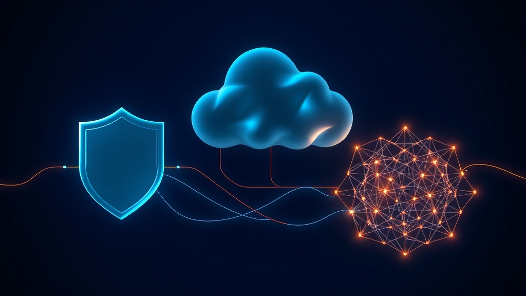 Abstract AI infrastructure network connecting secure runtime nodes, cloud compute and policy control layers
