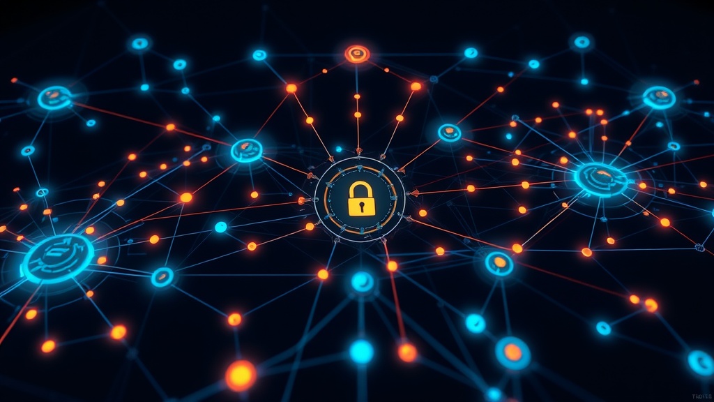 Abstract AI agent security control plane connecting model, agent, tool, and policy nodes