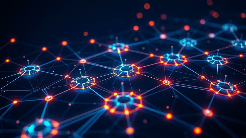 Abstract AI model-routing network with connected hubs and a blocked pathway