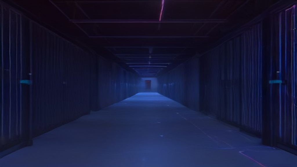 Abstract server infrastructure corridor representing AI data provenance and auditability