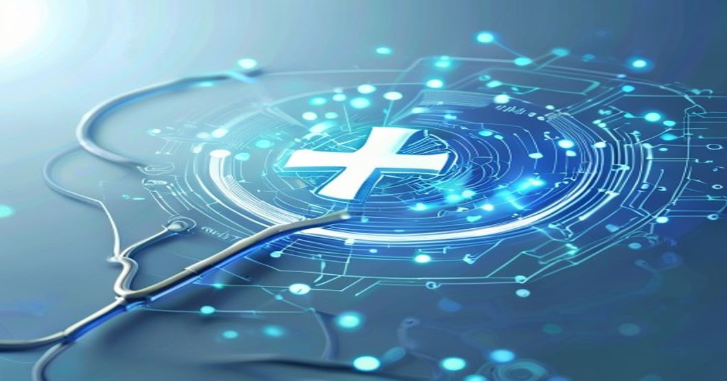 Medical stethoscope transforming into digital AI circuits