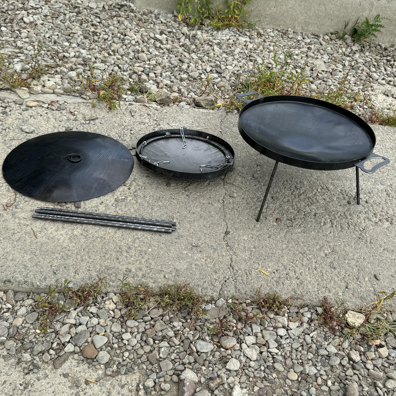 Сковорода з диска 40 см із кришкою нержавійкою та підставкою для вогню на розбірних ногах 1м - зображення 3