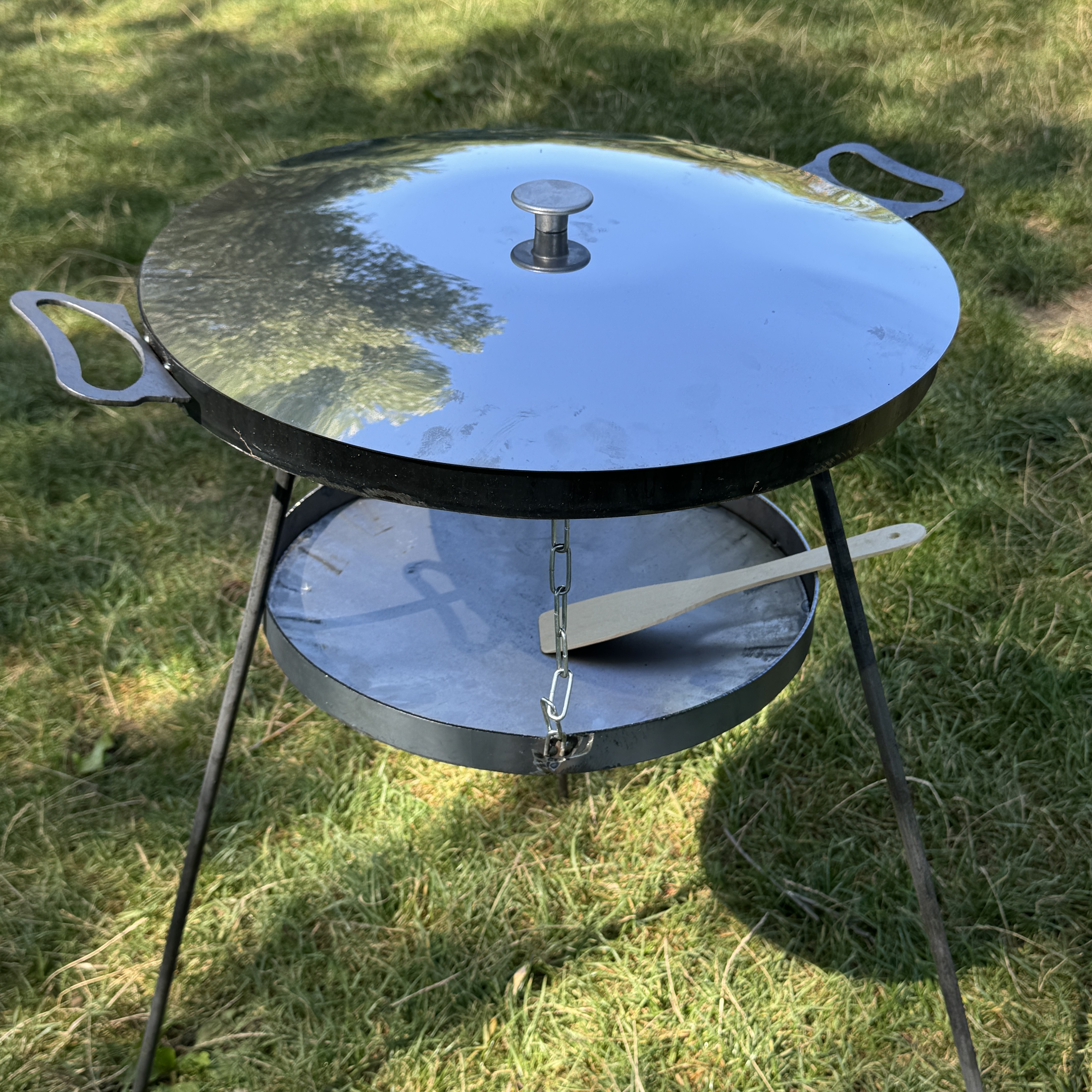 Сковорода з диска 40 см із кришкою нержавійкою та підставкою для вогню на розбірних ногах 1м