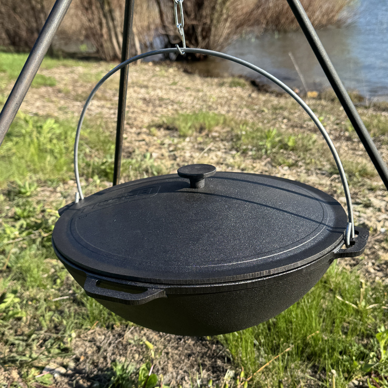 Казан татарський чавунний на 15л з кришкою та дужкою Брізол - зображення 3