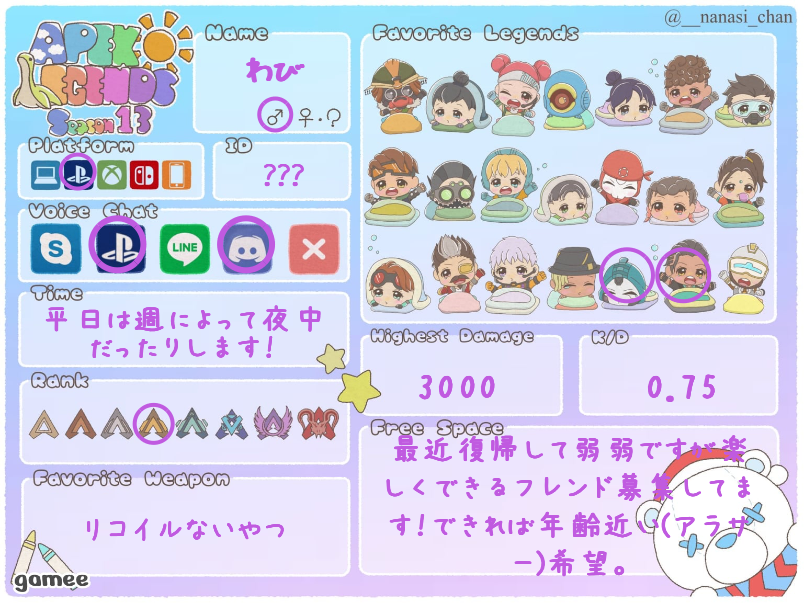 わびさんの自己紹介カード