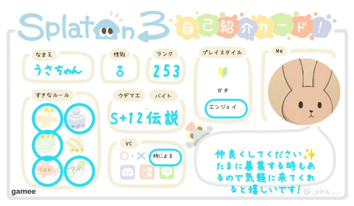 うさちゃんさんの自己紹介カード