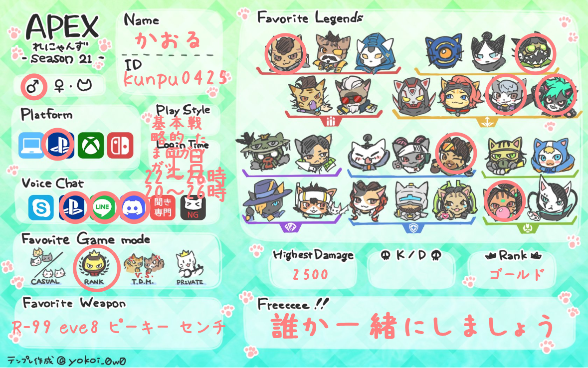 かおるさんの自己紹介カード