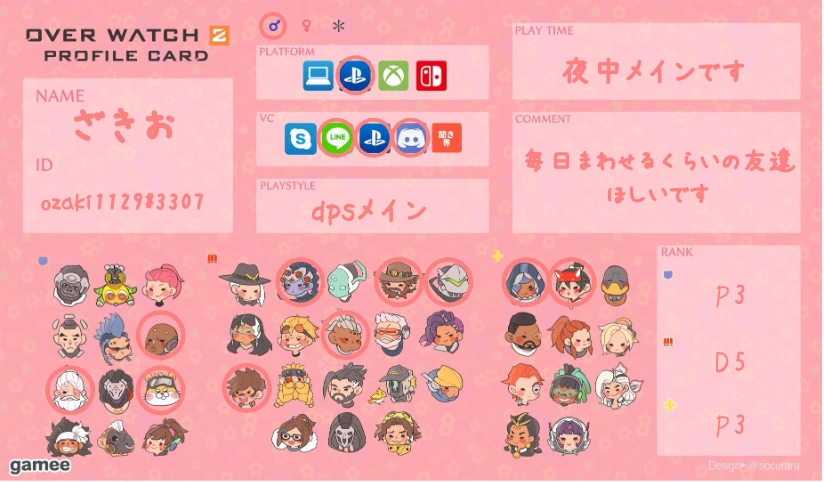 ざきおさんの自己紹介カード