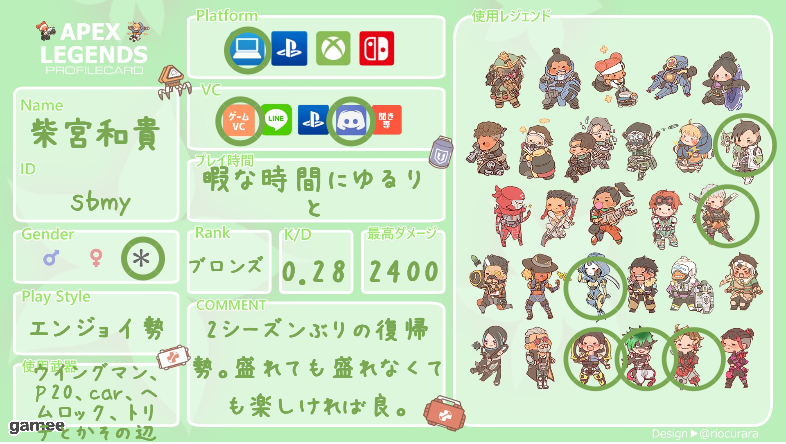 柴宮和貴さんの自己紹介カード