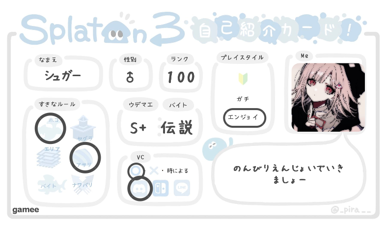 シュガーさんの自己紹介カード
