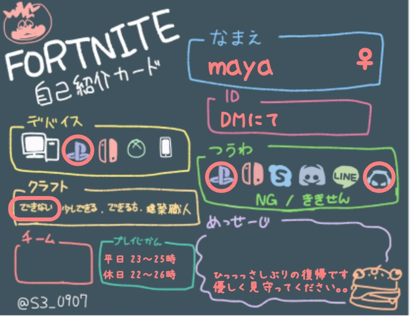 mayaさんの自己紹介カード