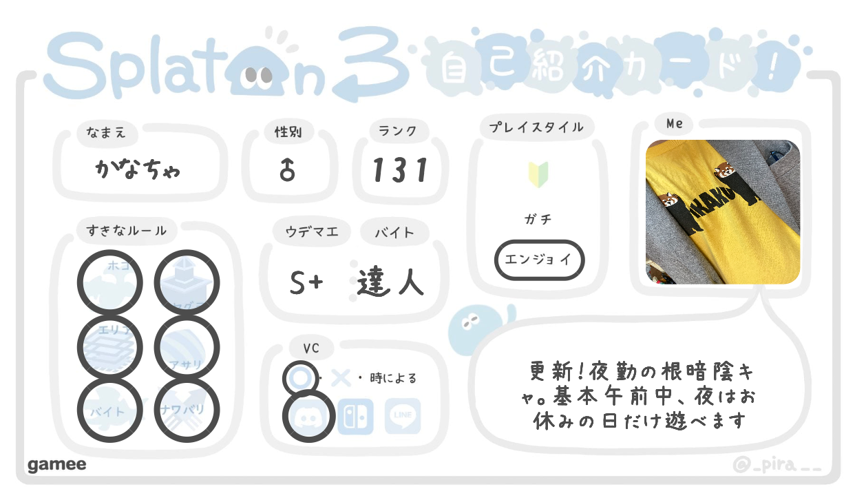 かなちゃさんの自己紹介カード