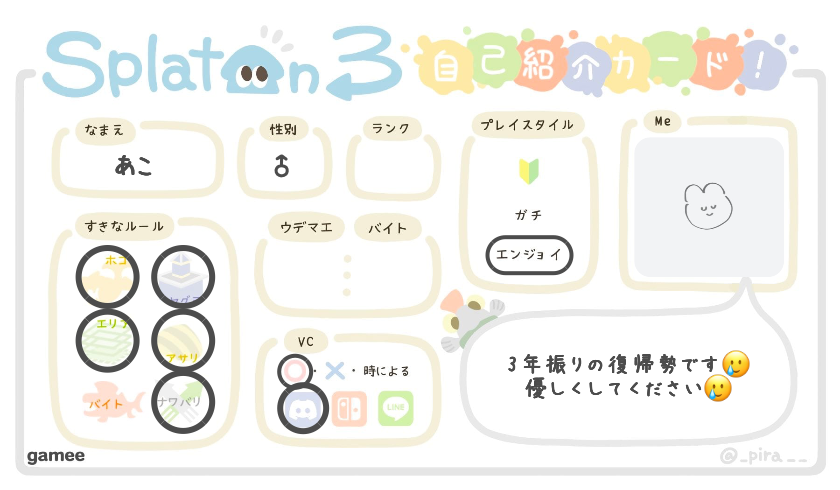 あこさんの自己紹介カード