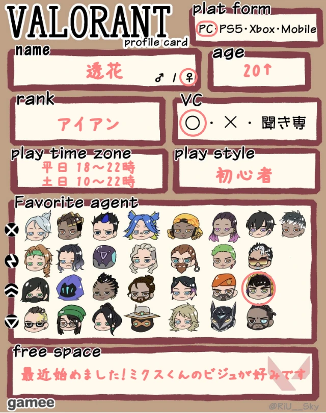 透花さんの自己紹介カード
