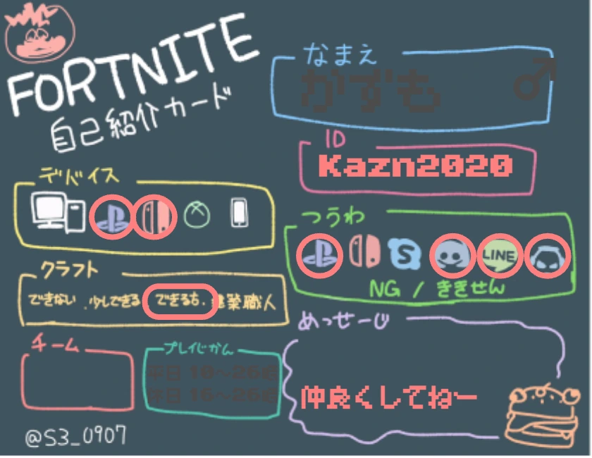 かずもさんの自己紹介カード