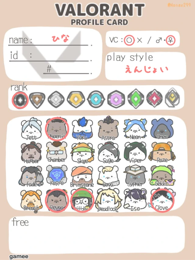 ひなさんの自己紹介カード