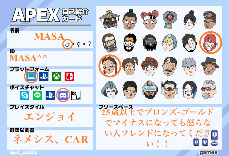 MASAさんの自己紹介カード