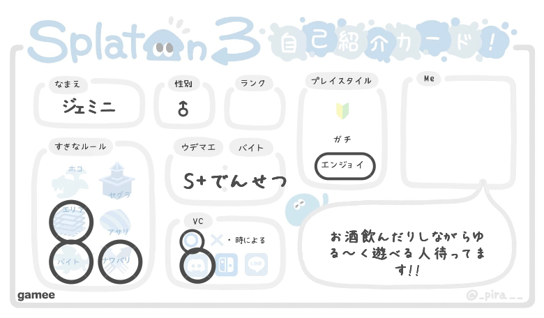 ジェミニさんの自己紹介カード