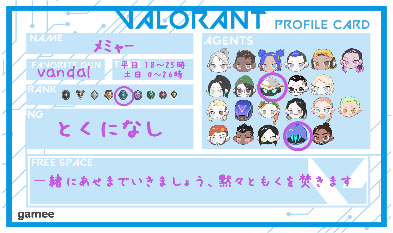 ﾒﾐｬｰさんの自己紹介カード