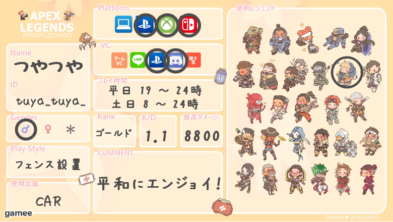 つやつやさんの自己紹介カード