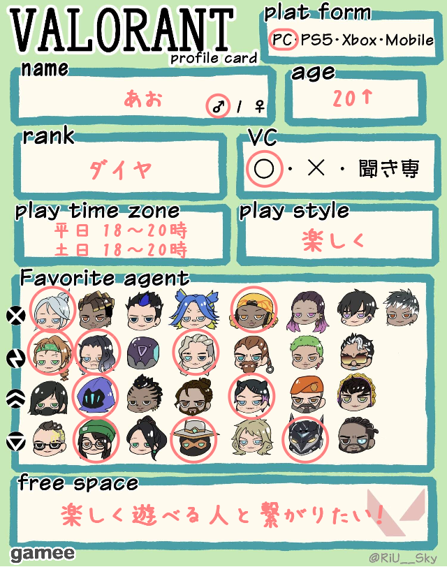 あおさんの自己紹介カード